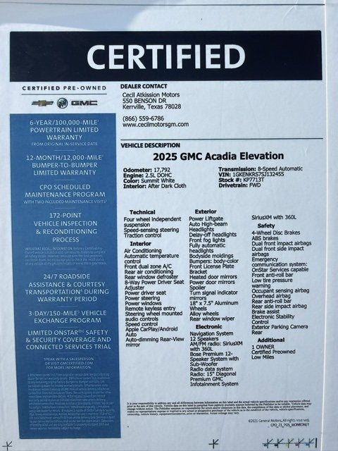 2025 GMC Acadia Elevation